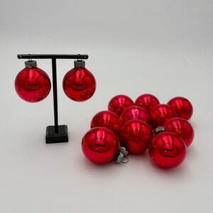 Set of 12 Vintage Glass Christmas Ornaments 2" Red Round Mercury Glass Ball